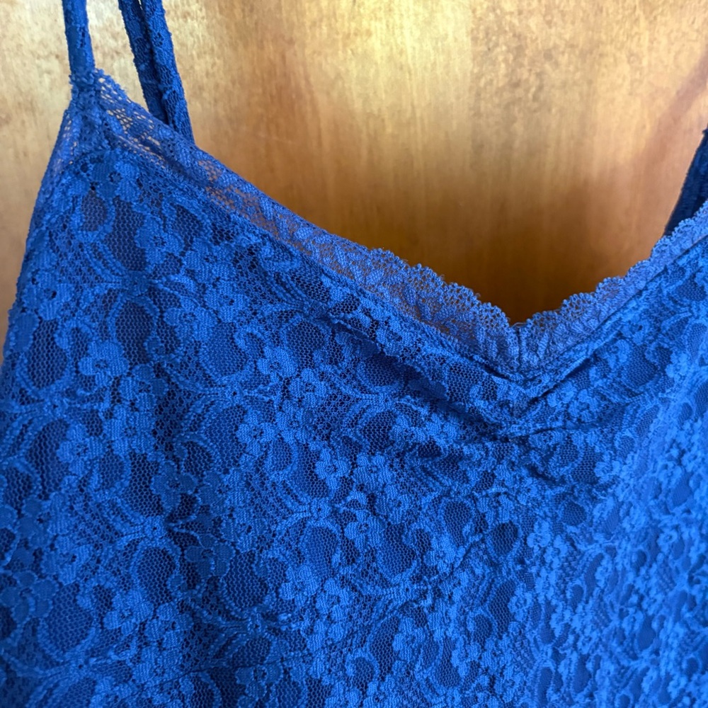 Aeropostale Blue Sheer Mesh Lace Trim Babydoll Cami Slip Dress Y2K Fairy NWT Mod - Picture 12 of 14